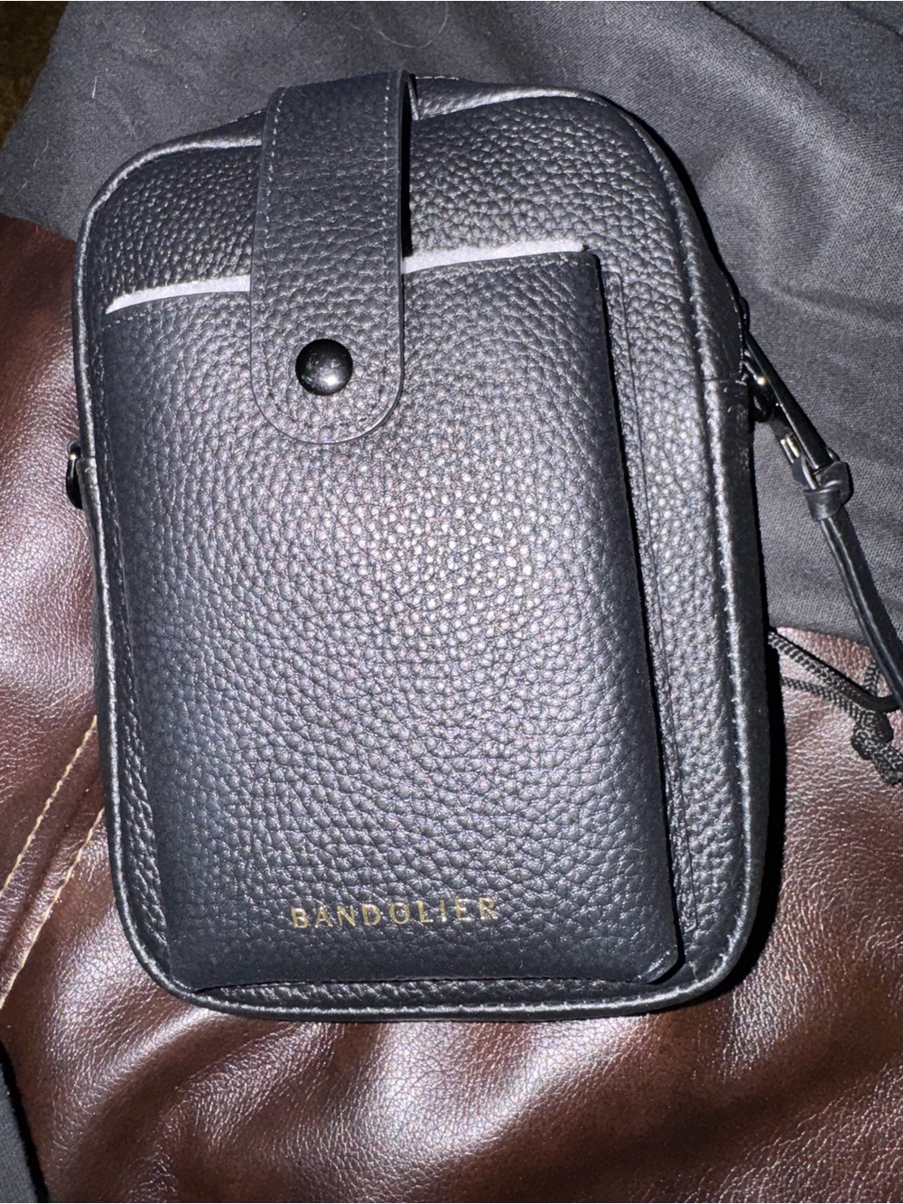 Bandolier Black Pebbled Crossbody Phone Bag 9” by 6”
